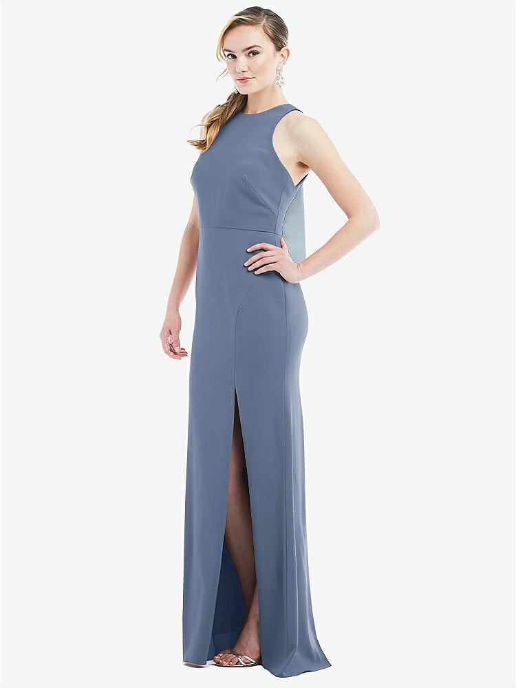 【NEW】【STYLE: 3084】カットアウト オープンバック ホルター マキシ ドレス スカーフ ネクタイ【COLOR: Larkspur Blue &amp; Mist】【SIZE: 00-30W】