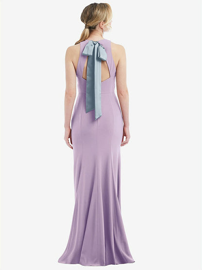 【NEW】【STYLE: 3084】カットアウト オープンバック ホルター マキシ ドレス スカーフ ネクタイ【COLOR: Pale Purple &amp; Mist】【SIZE: 00-30W】