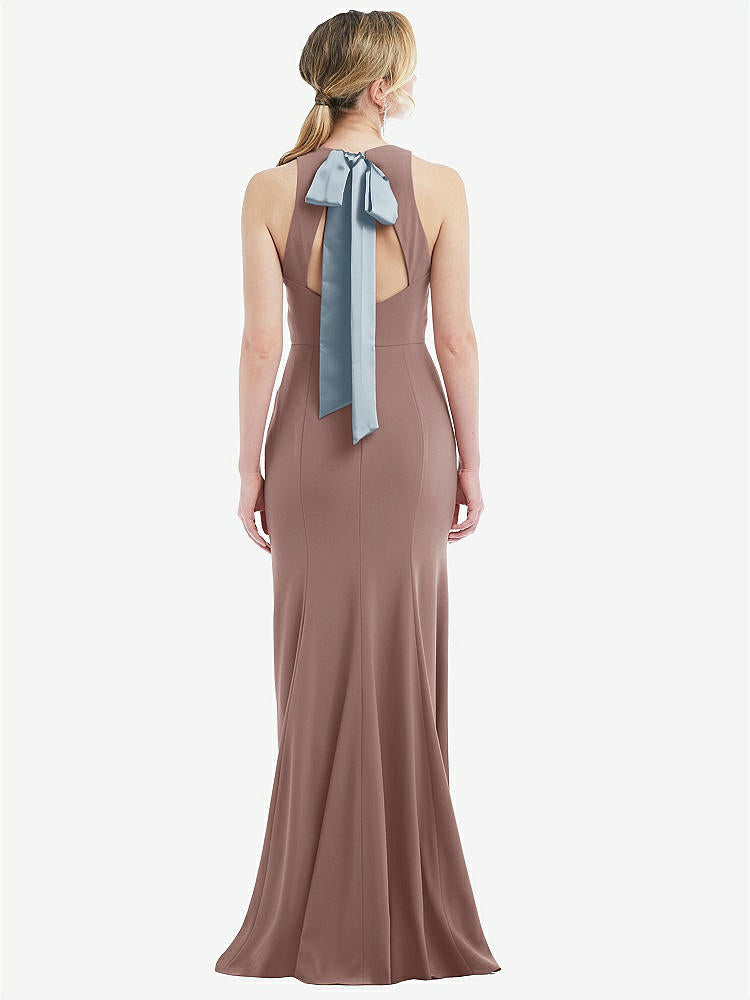 【STYLE: 3084】Cutout Open-Back Halter Maxi Dress with Scarf Tie【COLOR: Sienna &amp; Mist】