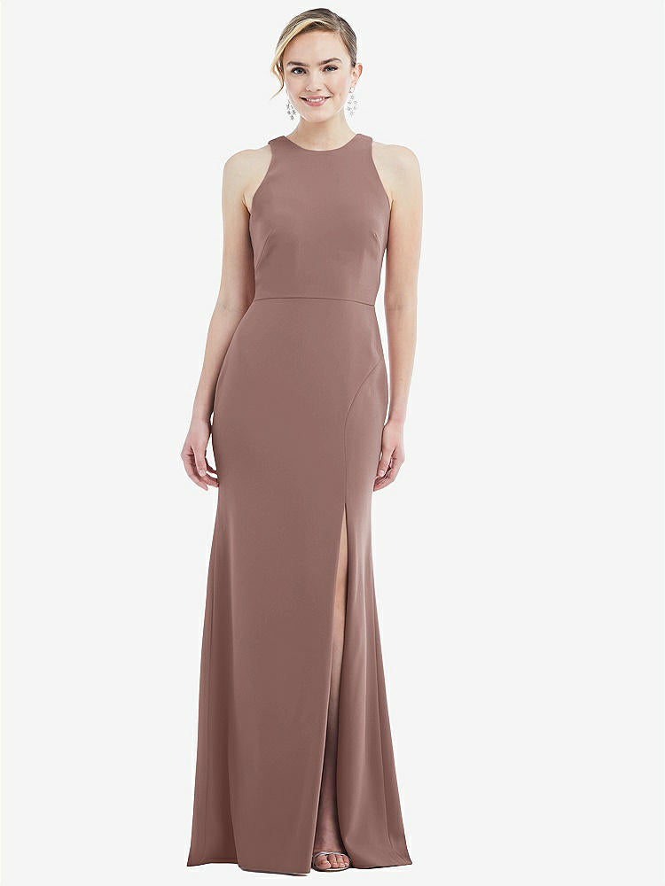 【STYLE: 3084】Cutout Open-Back Halter Maxi Dress with Scarf Tie【COLOR: Sienna &amp; Mist】