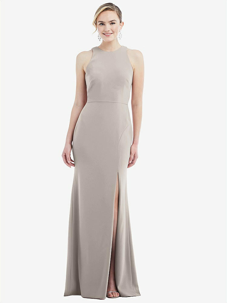 【NEW】【STYLE: 3084】カットアウト オープンバック ホルター マキシ ドレス スカーフ ネクタイ【COLOR: Taupe &amp; Mist】【SIZE: 00-30W】