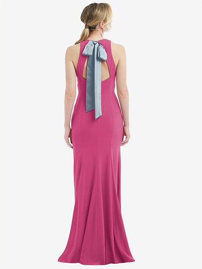 【NEW】【STYLE: 3084】カットアウト オープンバック ホルター マキシ ドレス スカーフ ネクタイ【COLOR: Tea Rose &amp; Mist】【SIZE: 00-30W】