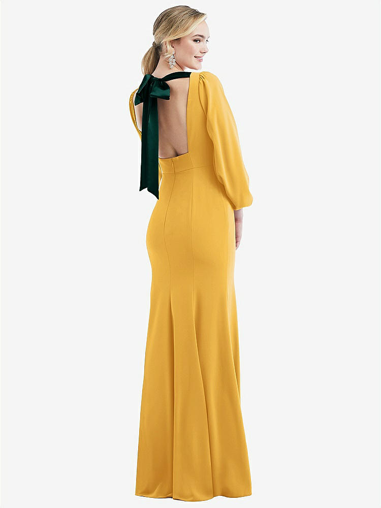 【NEW】【STYLE: 3086】司教 袖 オープンバック トランペット ガウン スカーフ ネクタイ【COLOR: NYC Yellow &amp; Evergreen】【SIZE: 00-30W】