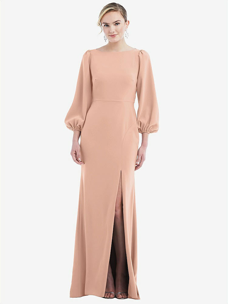 【NEW】【STYLE: 3086】司教 袖 オープンバック トランペット ガウン スカーフ ネクタイ【COLOR: Pale Peach &amp; Evergreen】【SIZE: 00-30W】