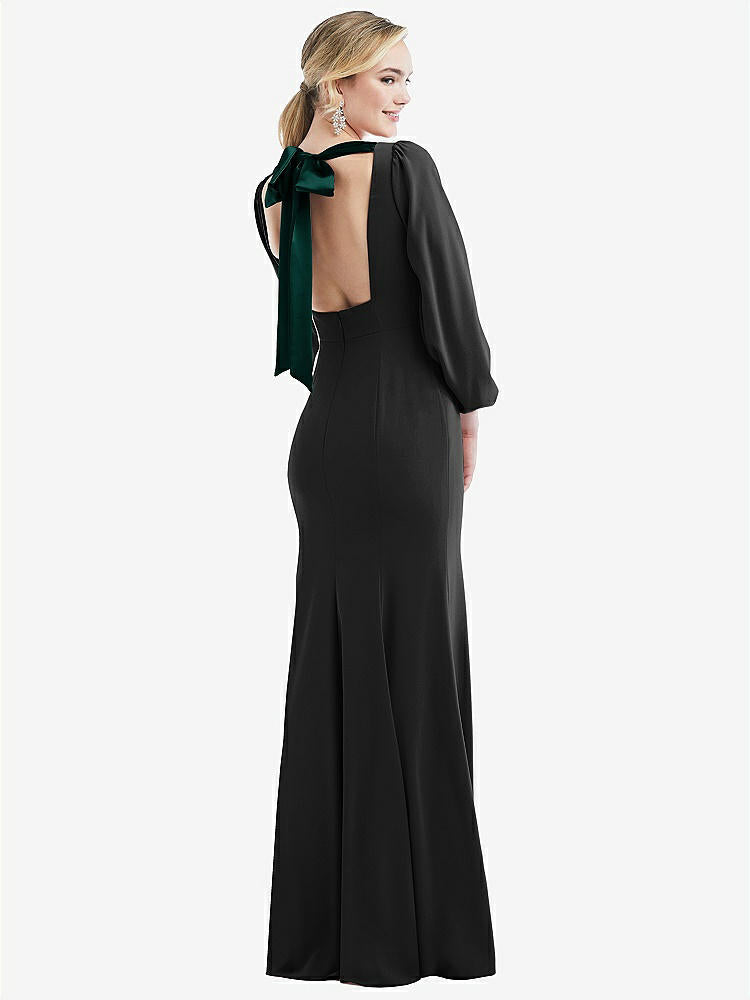 【NEW】【STYLE: 3086】司教 袖 オープンバック トランペット ガウン スカーフ ネクタイ【COLOR: Black &amp; Evergreen】【SIZE: 00-30W】