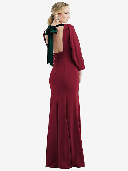 【NEW】【STYLE: 3086】司教 袖 オープンバック トランペット ガウン スカーフ ネクタイ【COLOR: Burgundy &amp; Evergreen】【SIZE: 00-30W】