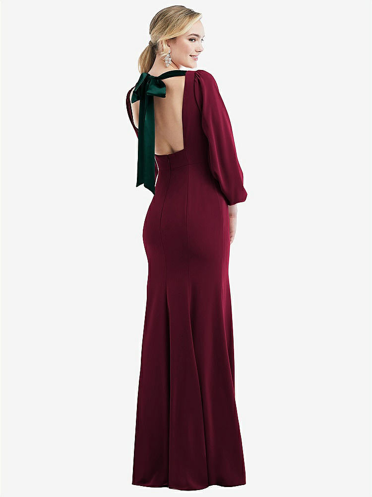 【NEW】【STYLE: 3086】司教 袖 オープンバック トランペット ガウン スカーフ ネクタイ【COLOR: Cabernet &amp; Evergreen】【SIZE: 00-30W】