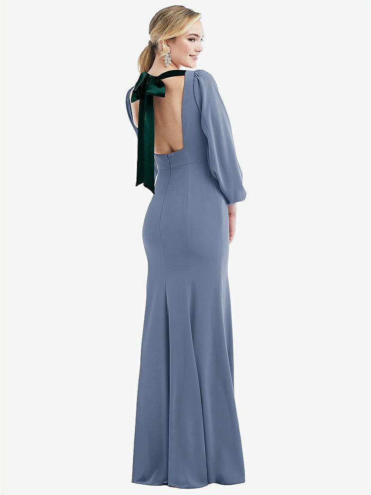 【NEW】【STYLE: 3086】司教 袖 オープンバック トランペット ガウン スカーフ ネクタイ【COLOR: Larkspur Blue &amp; Evergreen】【SIZE: 00-30W】