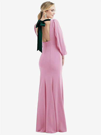 【NEW】【STYLE: 3086】司教 袖 オープンバック トランペット ガウン スカーフ ネクタイ【COLOR: Powder Pink &amp; Evergreen】【SIZE: 00-30W】
