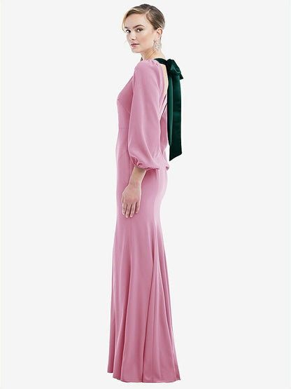 【NEW】【STYLE: 3086】司教 袖 オープンバック トランペット ガウン スカーフ ネクタイ【COLOR: Powder Pink &amp; Evergreen】【SIZE: 00-30W】
