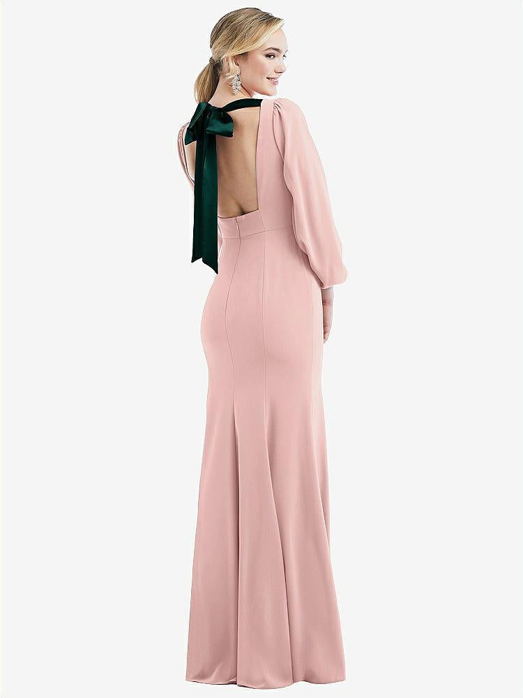 【NEW】【STYLE: 3086】司教 袖 オープンバック トランペット ガウン スカーフ ネクタイ【COLOR: Rose - PANTONE Rose Quartz &amp; Evergreen】【SIZE: 00-30W】