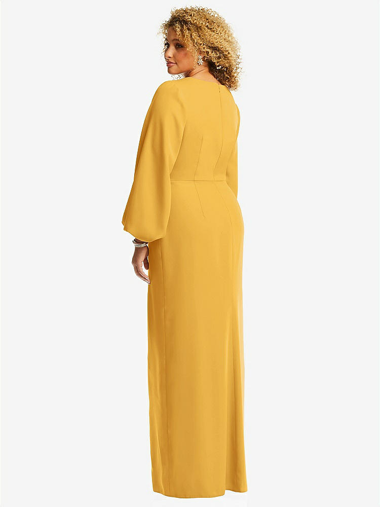 【NEW】【STYLE: 3083】長い パフ 袖 Vネック トランペット ガウン【COLOR: NYC Yellow】【SIZE: 00-30W】
