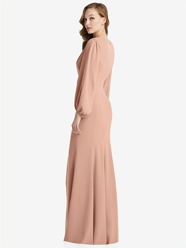 【NEW】【STYLE: 3083】長い パフ 袖 Vネック トランペット ガウン【COLOR: Pale Peach】【SIZE: 00-30W】