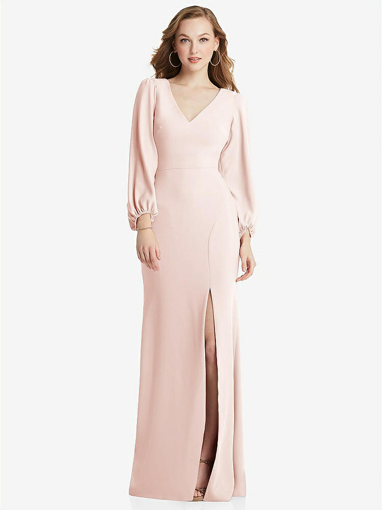 【NEW】【STYLE: 3083】長い パフ 袖 Vネック トランペット ガウン【COLOR: Blush】【SIZE: 00-30W】