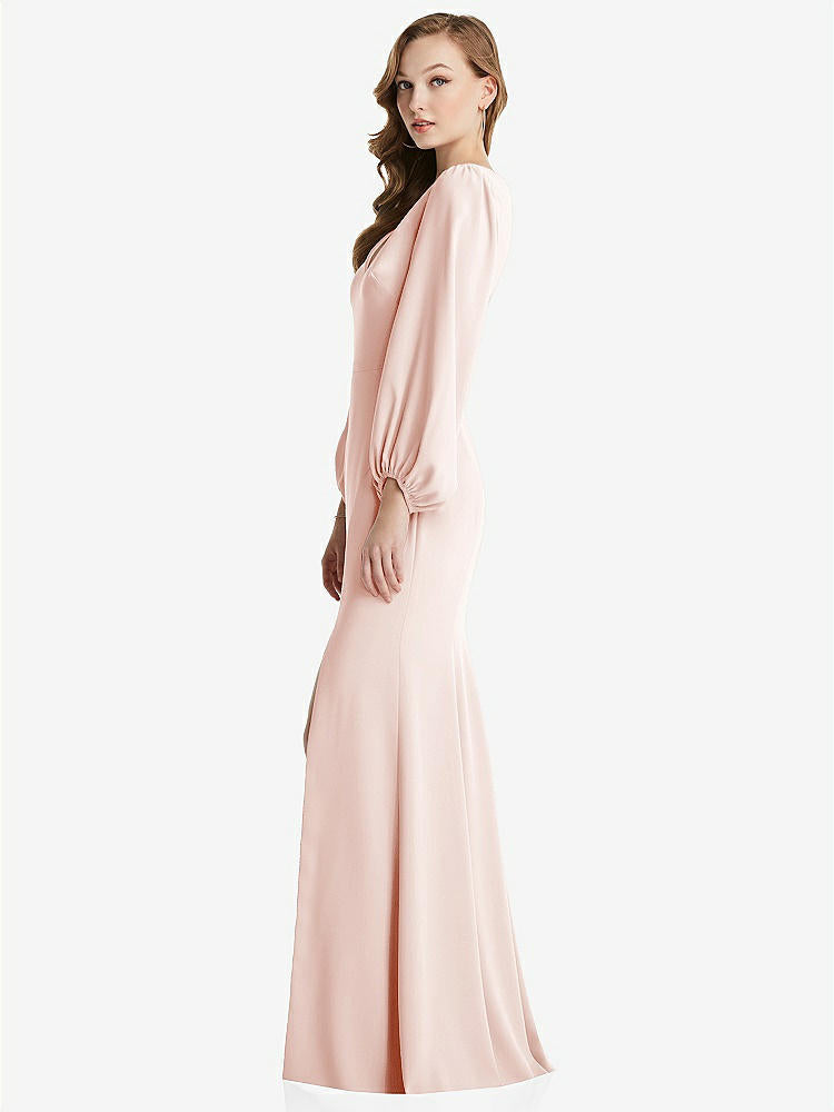 【NEW】【STYLE: 3083】長い パフ 袖 Vネック トランペット ガウン【COLOR: Blush】【SIZE: 00-30W】