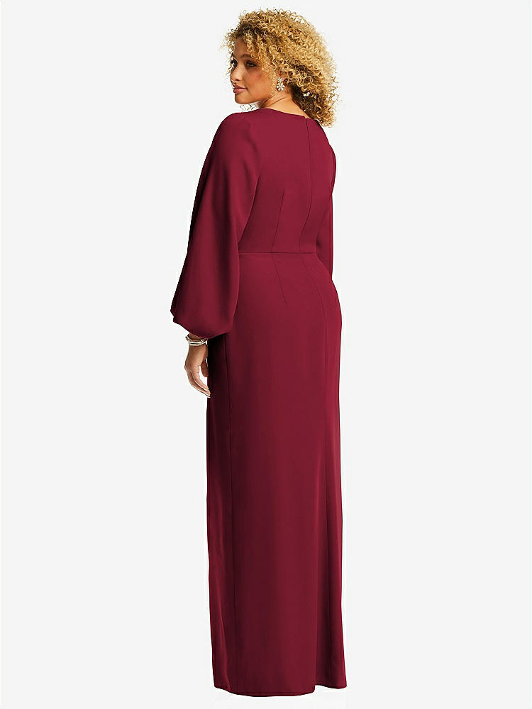【NEW】【STYLE: 3083】長い パフ 袖 Vネック トランペット ガウン【COLOR: Burgundy】【SIZE: 00-30W】
