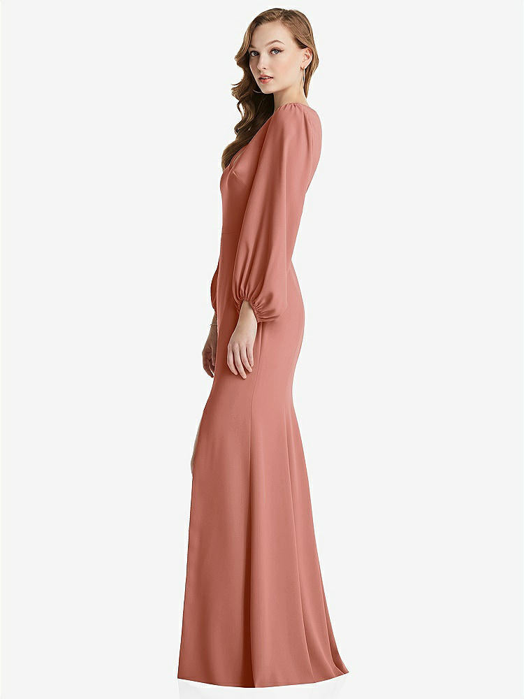 【NEW】【STYLE: 3083】長い パフ 袖 Vネック トランペット ガウン【COLOR: Desert Rose】【SIZE: 00-30W】