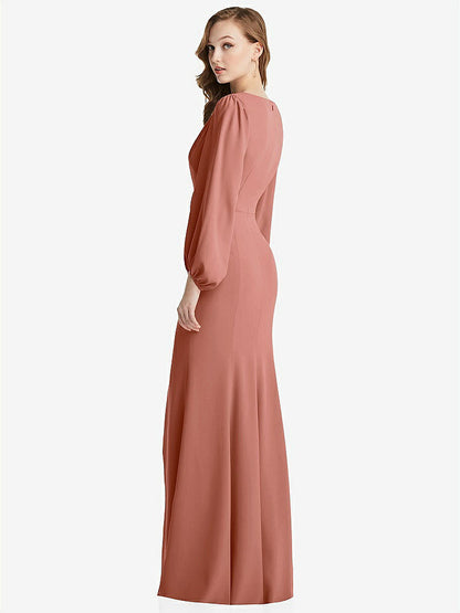 【NEW】【STYLE: 3083】長い パフ 袖 Vネック トランペット ガウン【COLOR: Desert Rose】【SIZE: 00-30W】