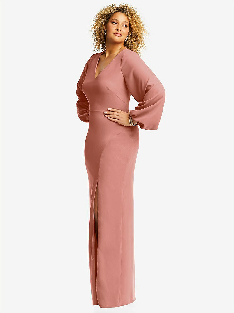 【NEW】【STYLE: 3083】長い パフ 袖 Vネック トランペット ガウン【COLOR: Desert Rose】【SIZE: 00-30W】