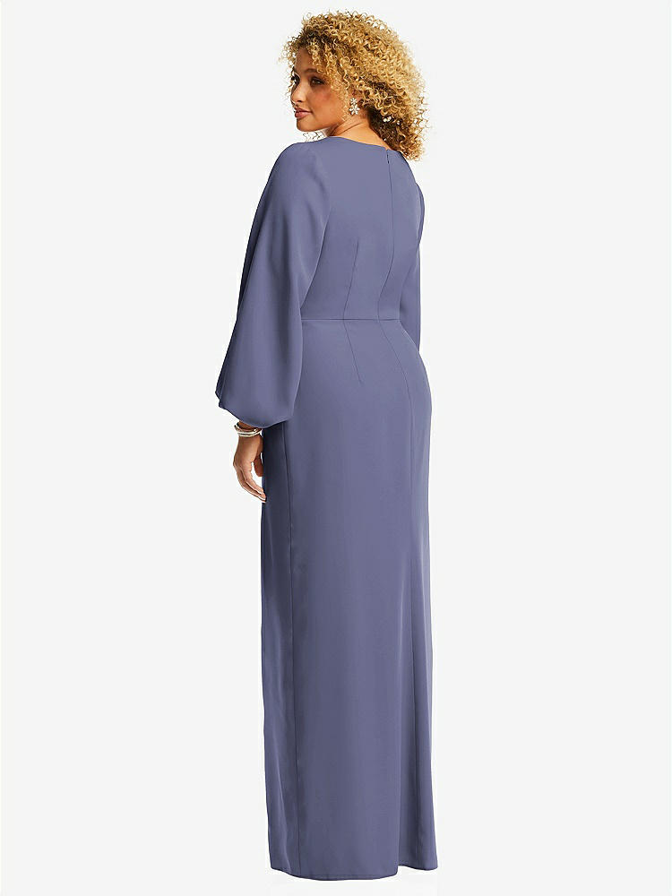 【NEW】【STYLE: 3083】長い パフ 袖 Vネック トランペット ガウン【COLOR: French Blue】【SIZE: 00-30W】