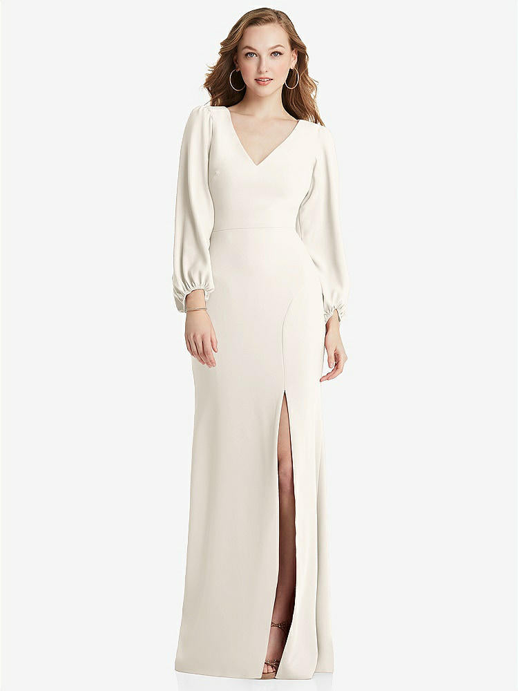 【NEW】【STYLE: 3083】長い パフ 袖 Vネック トランペット ガウン【COLOR: Ivory】【SIZE: 00-30W】