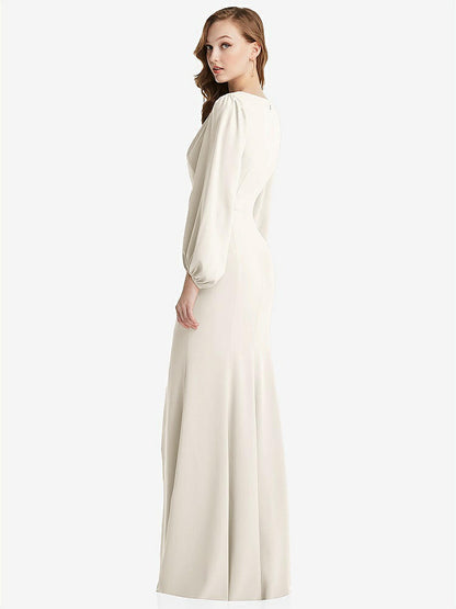 【NEW】【STYLE: 3083】長い パフ 袖 Vネック トランペット ガウン【COLOR: Ivory】【SIZE: 00-30W】
