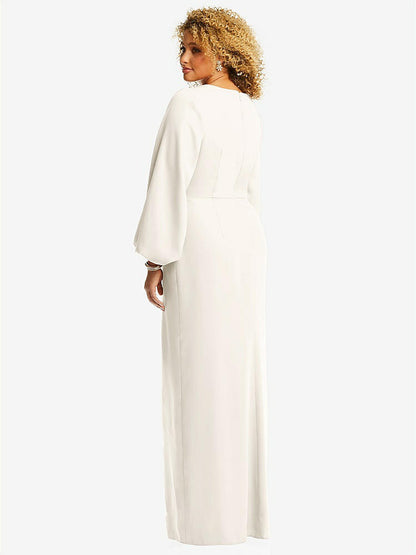 【NEW】【STYLE: 3083】長い パフ 袖 Vネック トランペット ガウン【COLOR: Ivory】【SIZE: 00-30W】