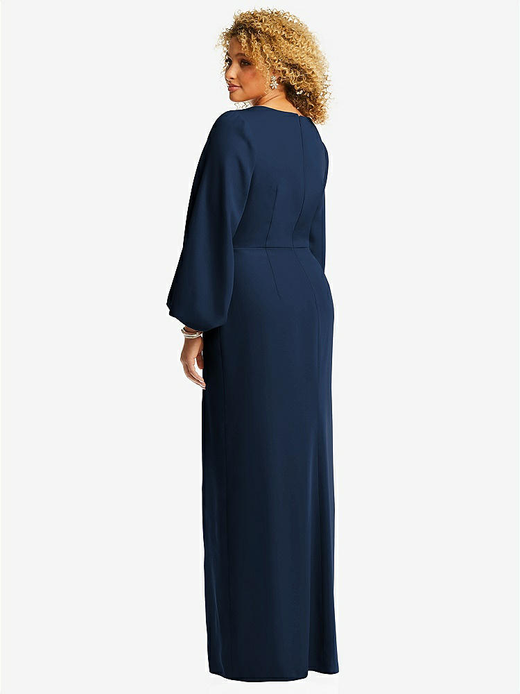 【NEW】【STYLE: 3083】長い パフ 袖 Vネック トランペット ガウン【COLOR: Midnight Navy】【SIZE: 00-30W】