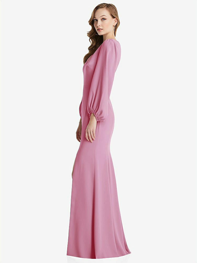 【NEW】【STYLE: 3083】長い パフ 袖 Vネック トランペット ガウン【COLOR: Powder Pink】【SIZE: 00-30W】