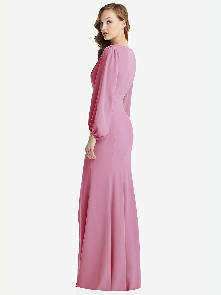 【NEW】【STYLE: 3083】長い パフ 袖 Vネック トランペット ガウン【COLOR: Powder Pink】【SIZE: 00-30W】