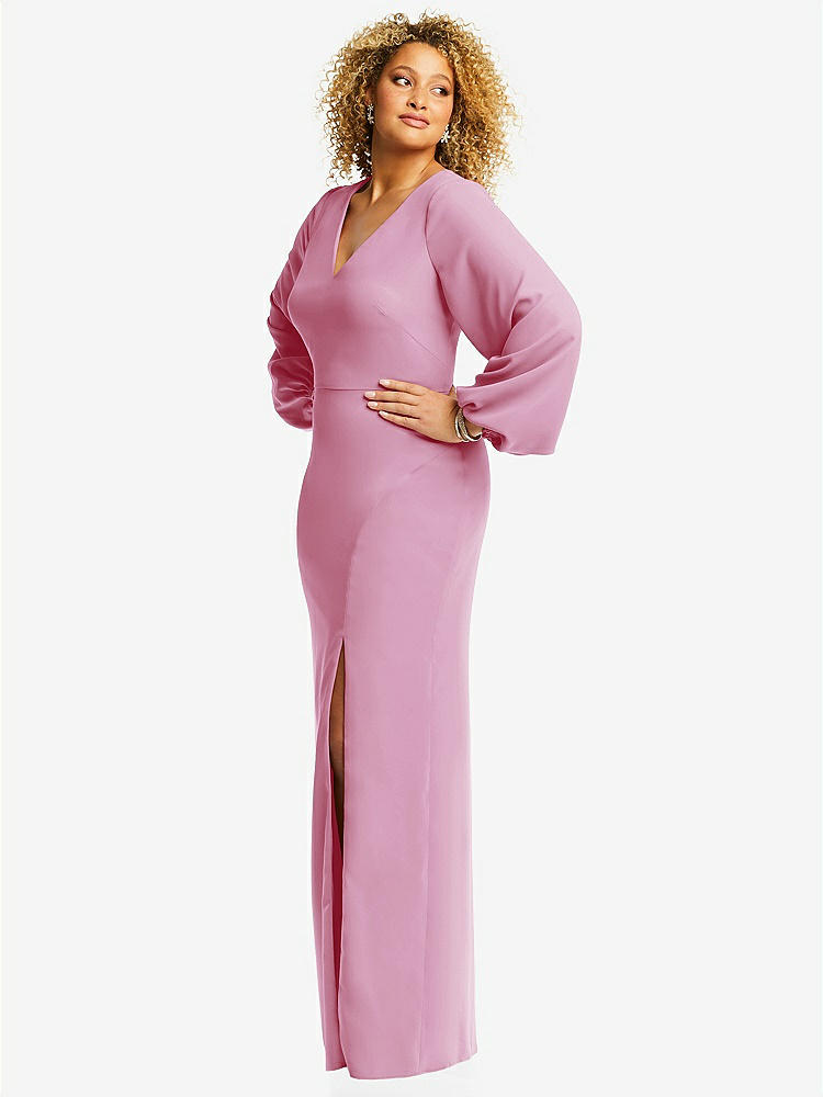 【NEW】【STYLE: 3083】長い パフ 袖 Vネック トランペット ガウン【COLOR: Powder Pink】【SIZE: 00-30W】