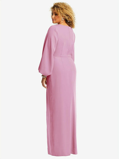 【NEW】【STYLE: 3083】長い パフ 袖 Vネック トランペット ガウン【COLOR: Powder Pink】【SIZE: 00-30W】