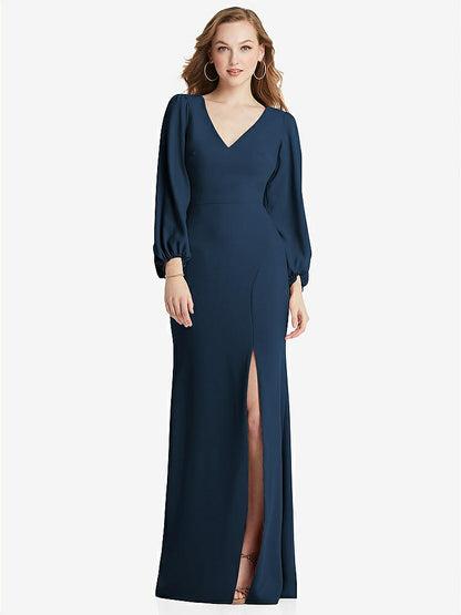 【NEW】【STYLE: 3083】長い パフ 袖 Vネック トランペット ガウン【COLOR: Sofia Blue】【SIZE: 00-30W】