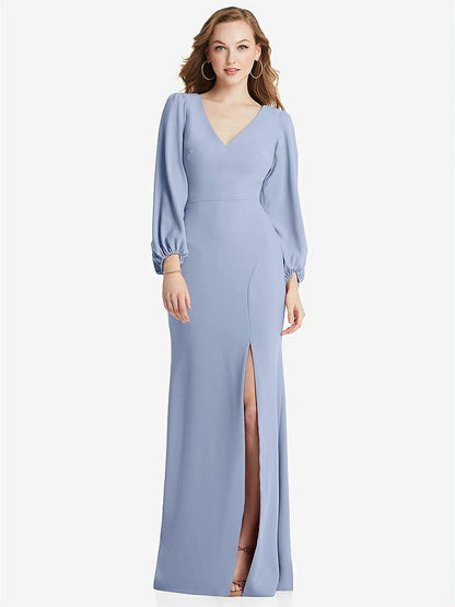 【NEW】【STYLE: 3083】長い パフ 袖 Vネック トランペット ガウン【COLOR: Sky Blue】【SIZE: 00-30W】