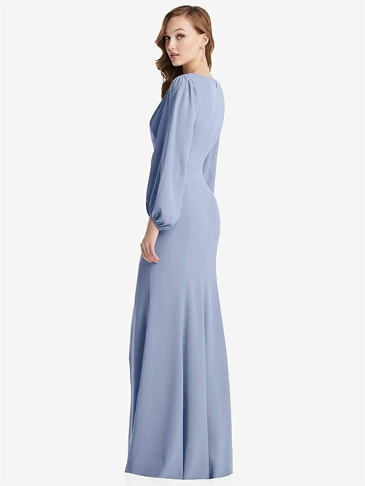 【NEW】【STYLE: 3083】長い パフ 袖 Vネック トランペット ガウン【COLOR: Sky Blue】【SIZE: 00-30W】