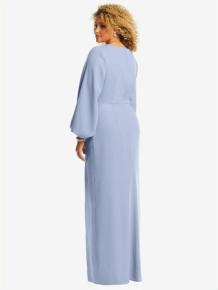 【NEW】【STYLE: 3083】長い パフ 袖 Vネック トランペット ガウン【COLOR: Sky Blue】【SIZE: 00-30W】