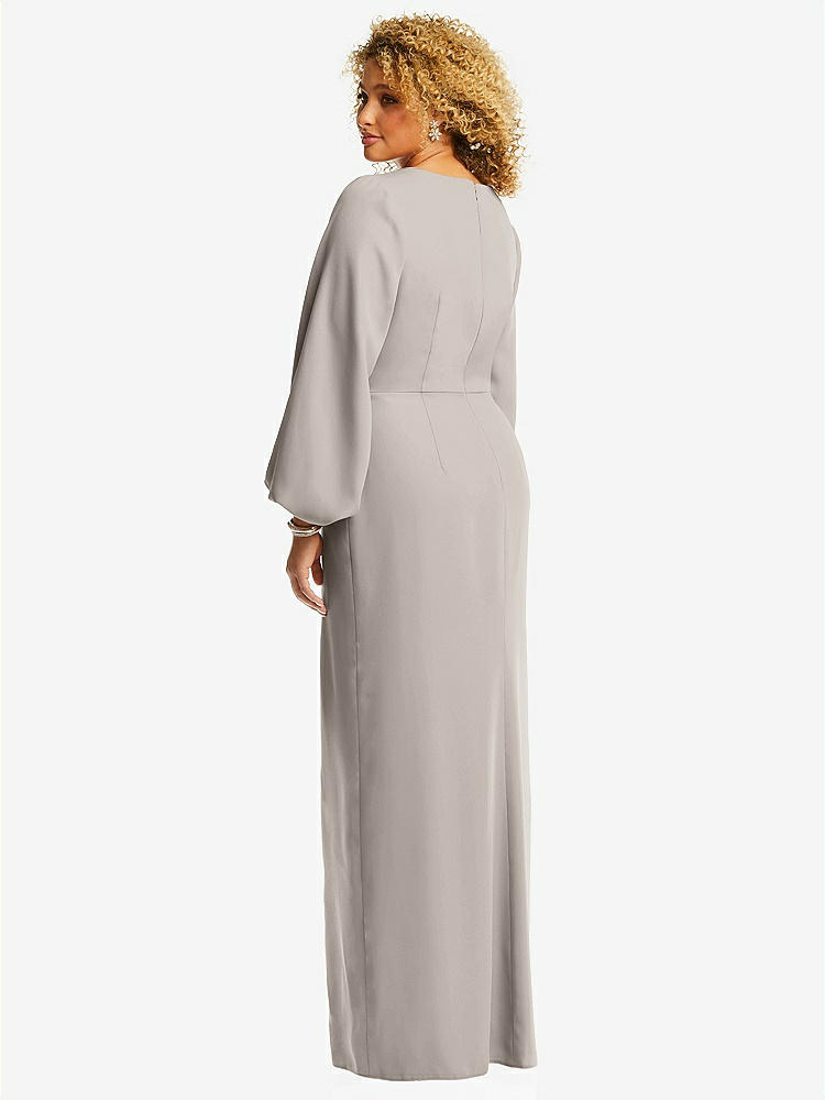 【NEW】【STYLE: 3083】長い パフ 袖 Vネック トランペット ガウン【COLOR: Taupe】【SIZE: 00-30W】