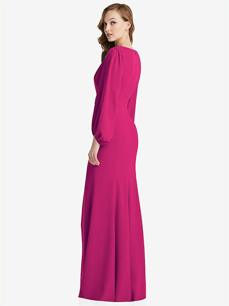 【STYLE: 3083】Long Puff Sleeve V-Neck Trumpet Gown【COLOR: Think Pink】