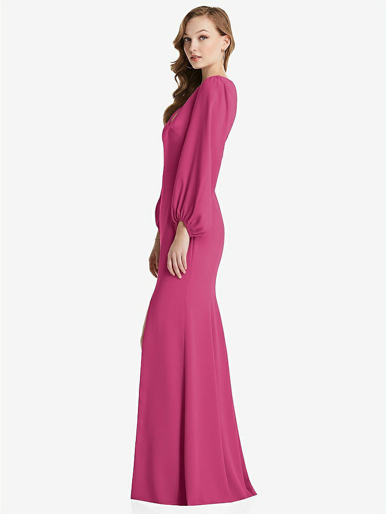 【NEW】【STYLE: 3083】長い パフ 袖 Vネック トランペット ガウン【COLOR: Tea Rose】【SIZE: 00-30W】