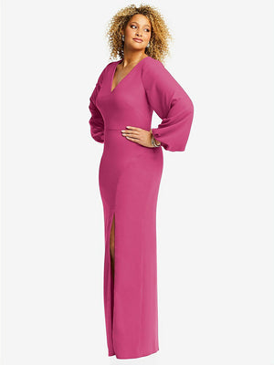 【NEW】【STYLE: 3083】長い パフ 袖 Vネック トランペット ガウン【COLOR: Tea Rose】【SIZE: 00-30W】