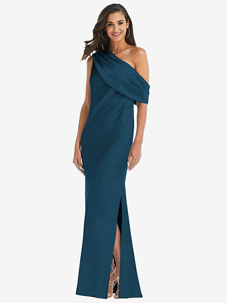 【STYLE: 8210】Draped One-Shoulder Convertible Maxi Slip Dress【COLOR: Atlantic Blue】