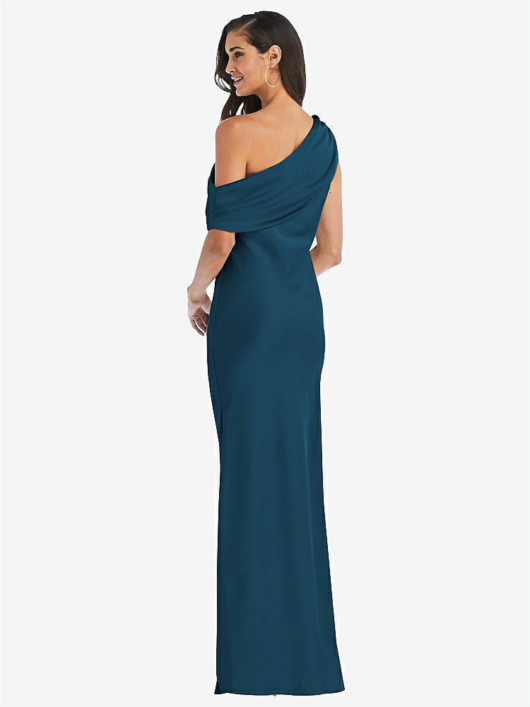 【STYLE: 8210】Draped One-Shoulder Convertible Maxi Slip Dress【COLOR: Atlantic Blue】