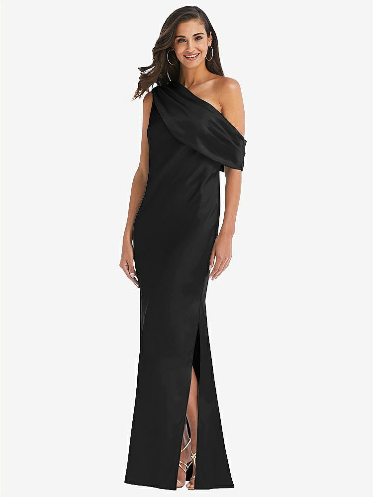 【STYLE: 8210】Draped One-Shoulder Convertible Maxi Slip Dress【COLOR: Black】