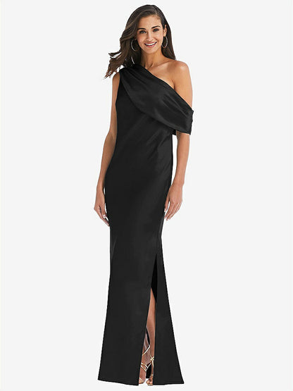 【STYLE: 8210】Draped One-Shoulder Convertible Maxi Slip Dress【COLOR: Black】