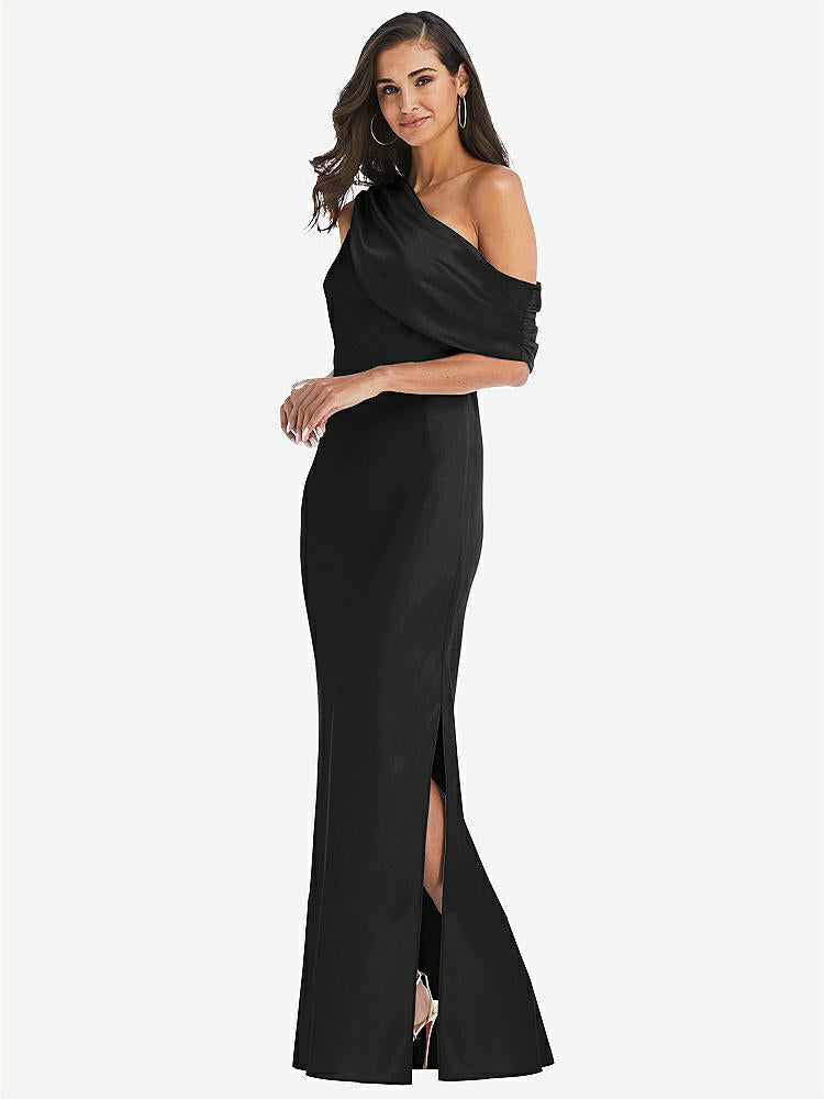 【STYLE: 8210】Draped One-Shoulder Convertible Maxi Slip Dress【COLOR: Black】