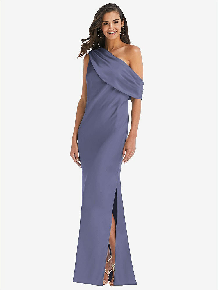 【STYLE: 8210】Draped One-Shoulder Convertible Maxi Slip Dress【COLOR: French Blue】
