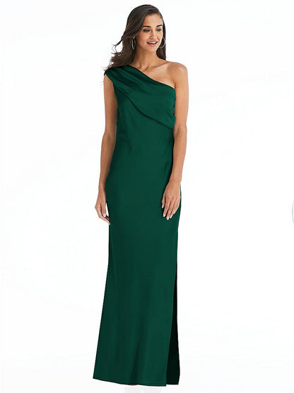 【STYLE: 8210】Draped One-Shoulder Convertible Maxi Slip Dress【COLOR: Hunter Green】