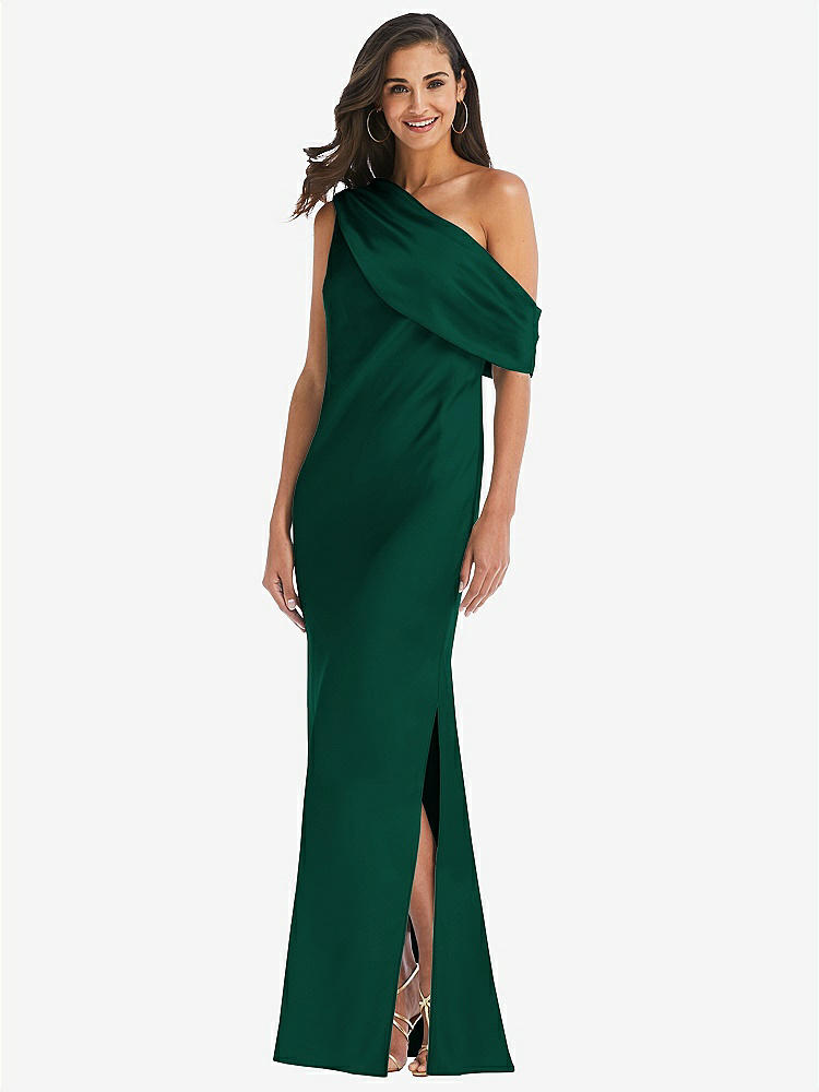 【STYLE: 8210】Draped One-Shoulder Convertible Maxi Slip Dress【COLOR: Hunter Green】