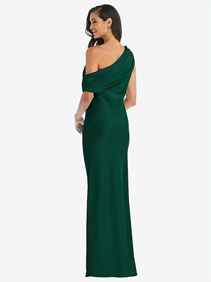 【STYLE: 8210】Draped One-Shoulder Convertible Maxi Slip Dress【COLOR: Hunter Green】
