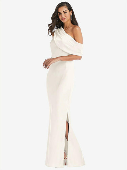 【STYLE: 8210】Draped One-Shoulder Convertible Maxi Slip Dress【COLOR: Ivory】